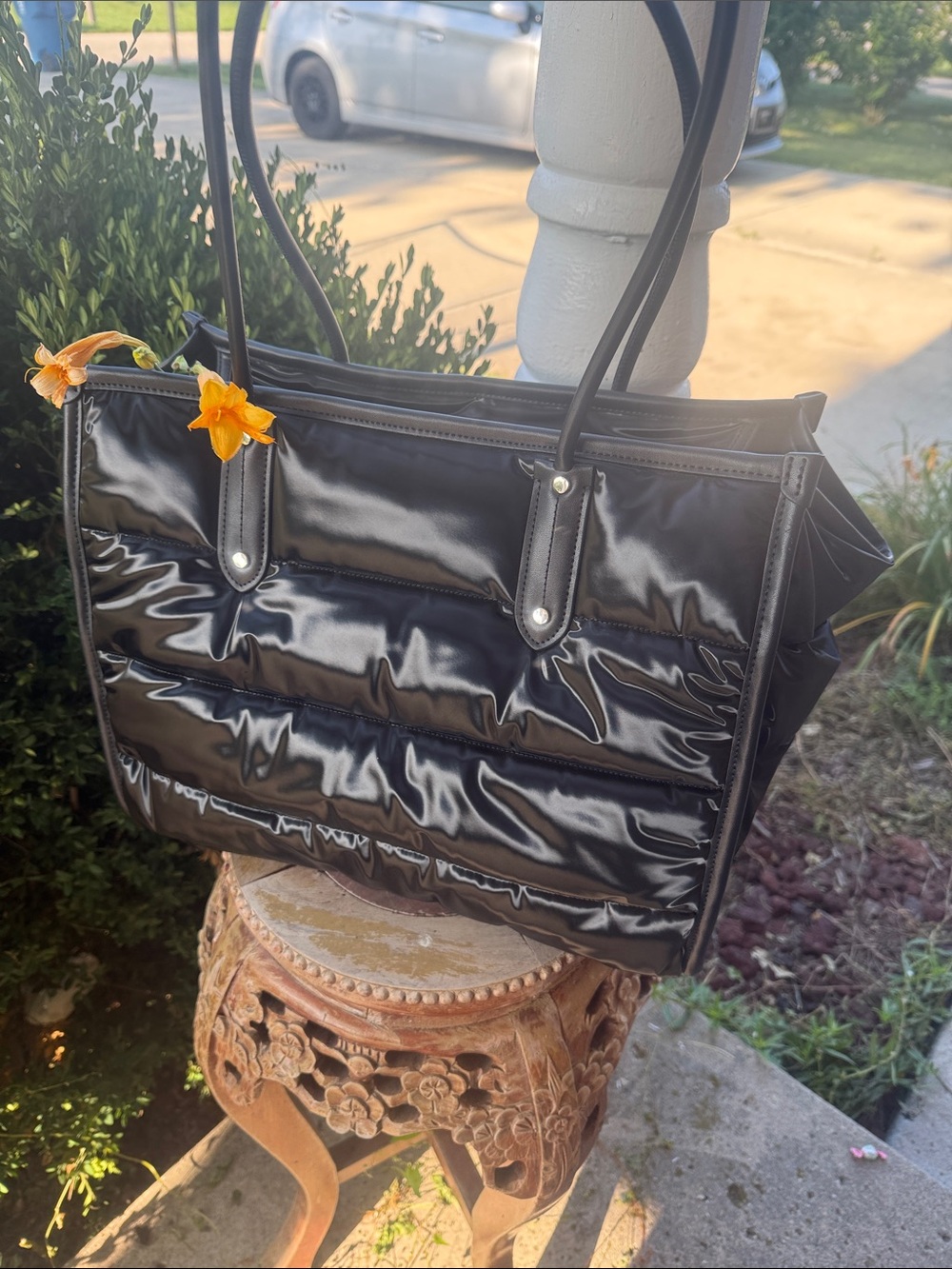 ♣️♠️kate spade  Ella Puffy Black Gloss Quilted Tote with Logo. 🖤♣️♠️ - Picture 13 of 14